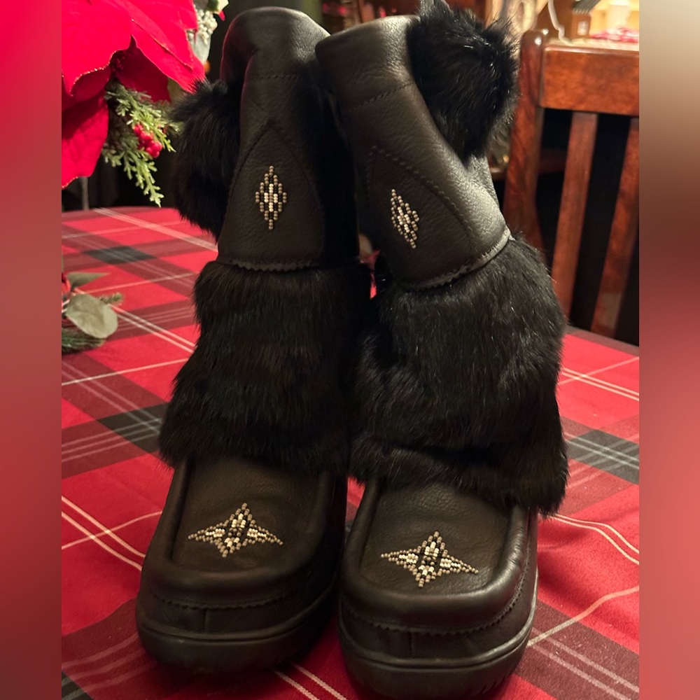 Manitoba mukluks, Leather, black, size 9